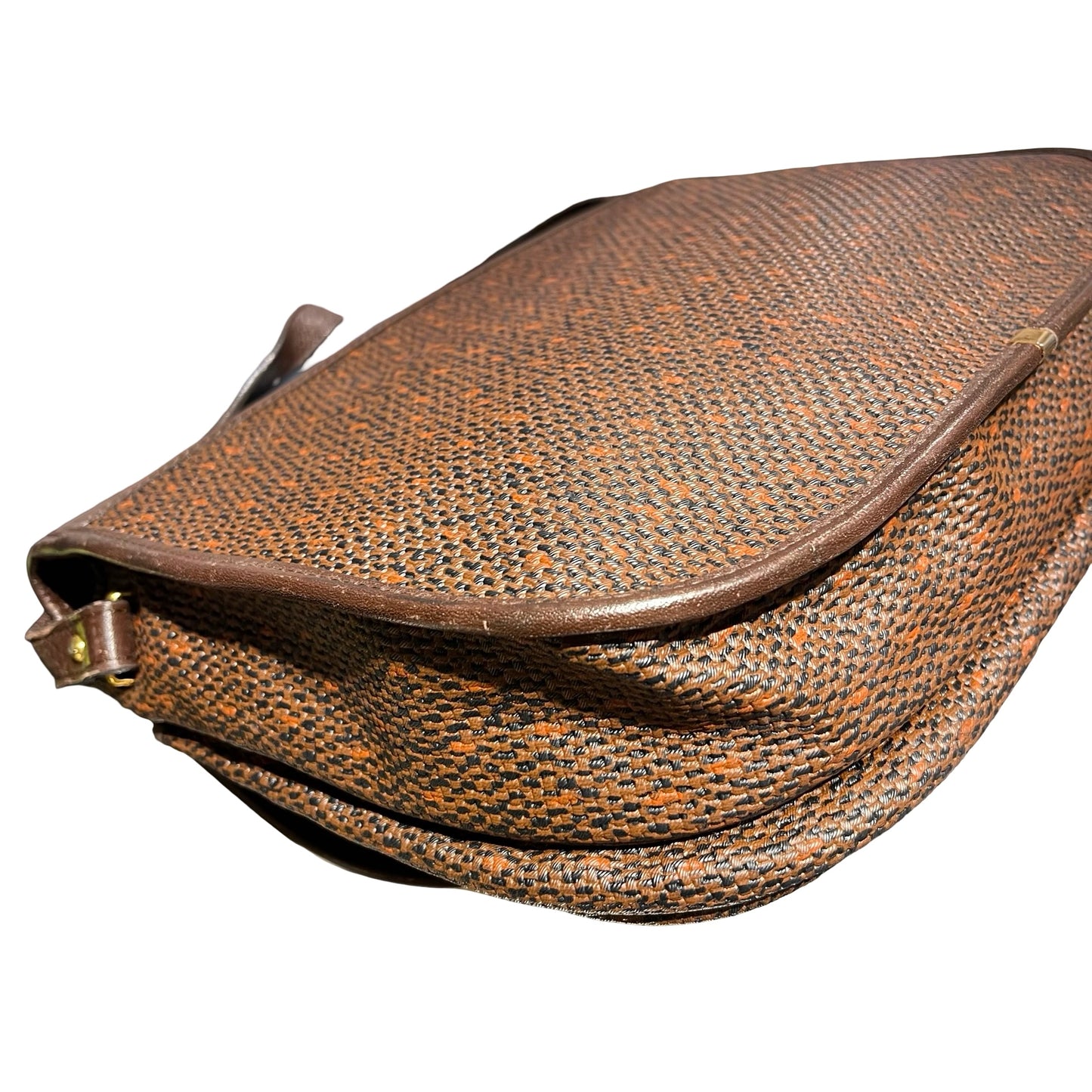 Used SAINT LAURENT Canvas Vintage Crescent Shoulder Cross Body Bag Brown GHW