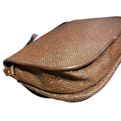 Used SAINT LAURENT Canvas Vintage Crescent Shoulder Cross Body Bag Brown GHW