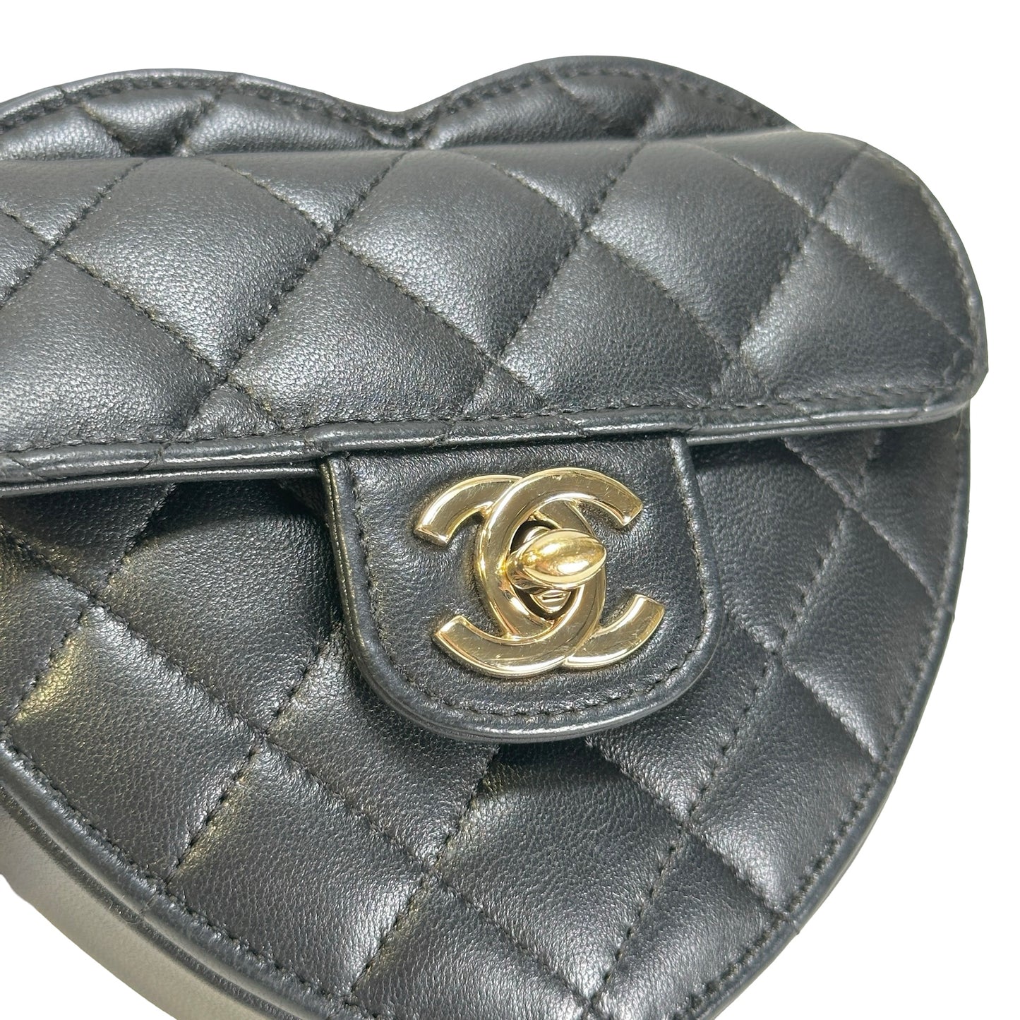 Used CHANEL Quilted Lambskin Heart Bag Mini Bag Black Gold
