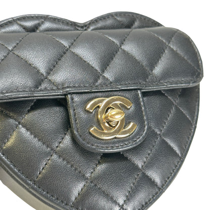 Used CHANEL Quilted Lambskin Heart Bag Mini Bag Black Gold