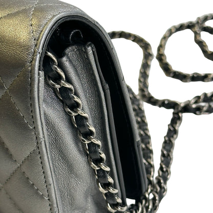 Used CHANEL Quilted Leather Quilted Shoulder Bag Silver Black