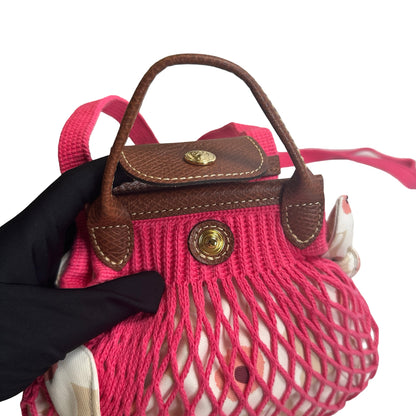 Used LONGCHAMP Netting Le Pliage Filet Cross body bag Pink Brown