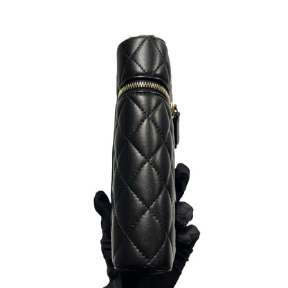 Used CHANEL Lambskin Leather Cross Body Bag Black GHW