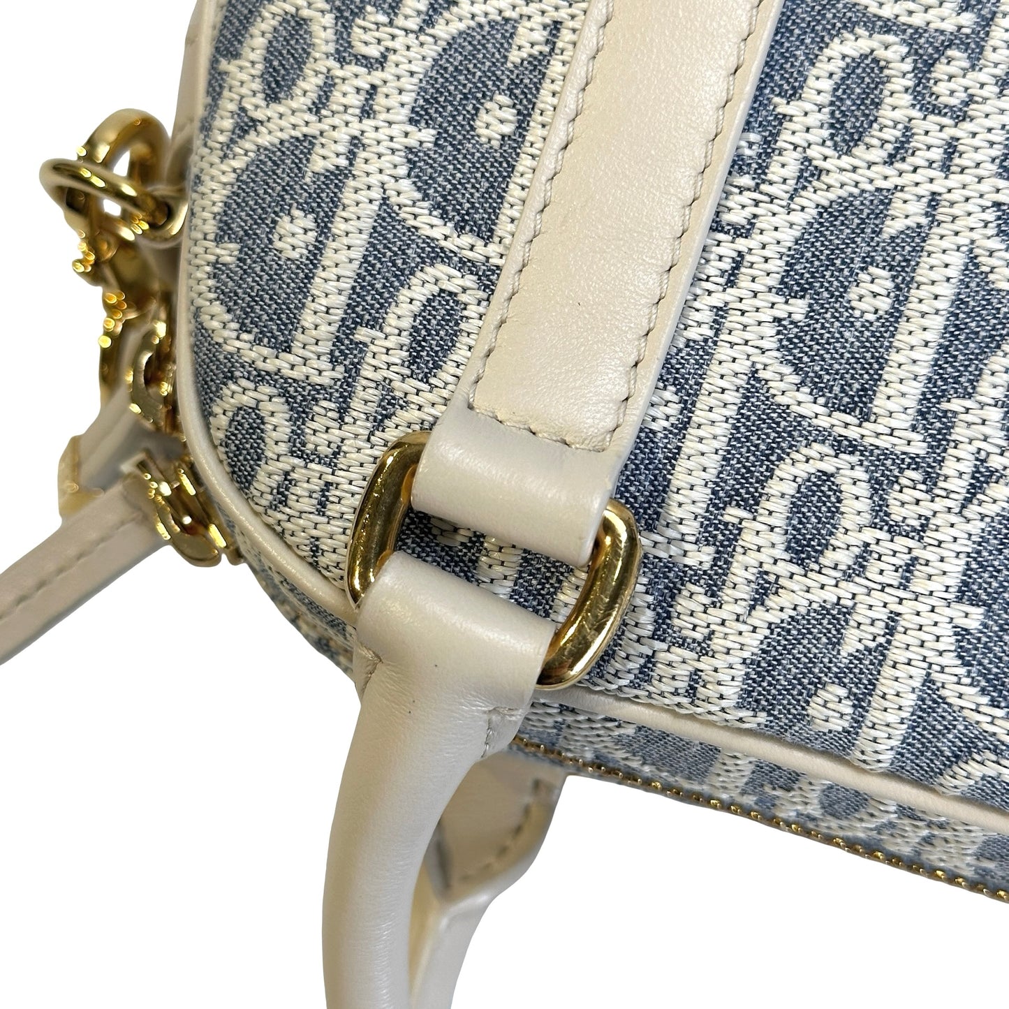 Used CHRISTIAN DIOR Oblique Jacquard D-Vibe Bowling Bag Bowling Bag Blue Beige
