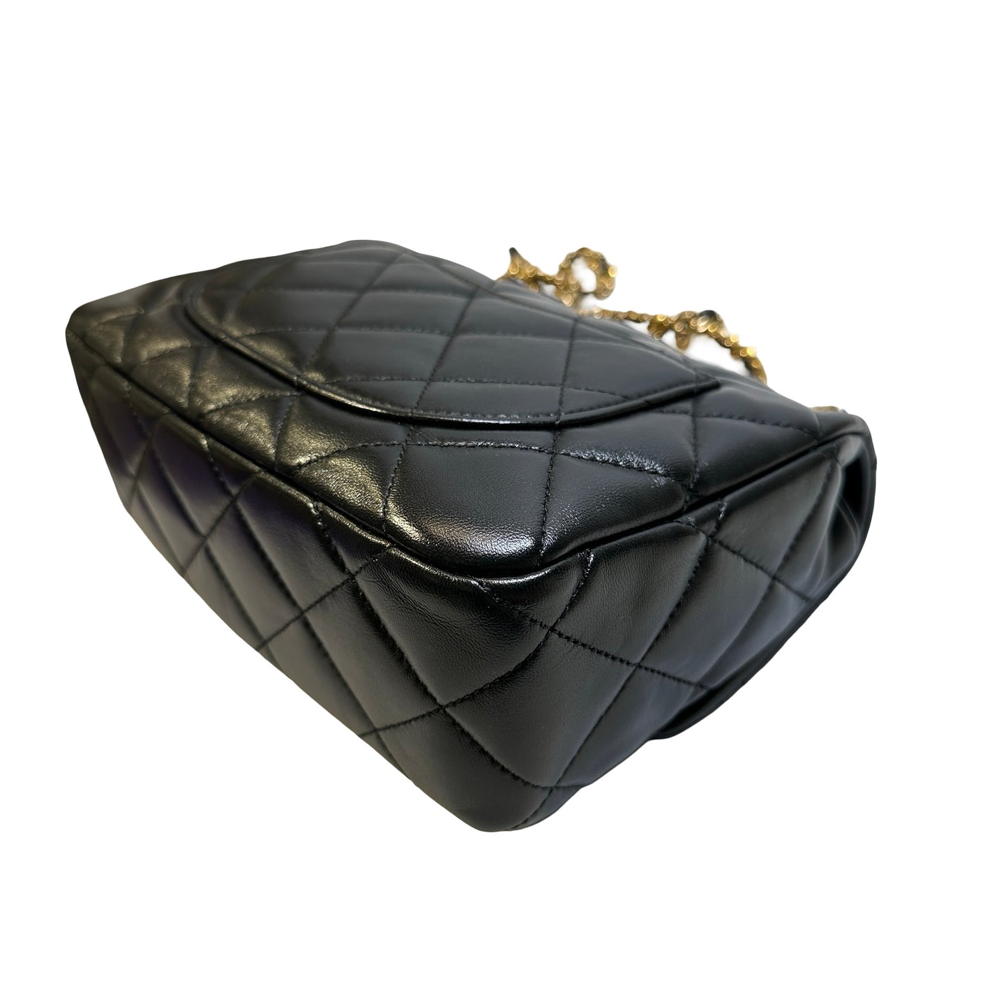 Used CHANEL Quilted Lambskin Top Handle Flap Bag Handbag Black