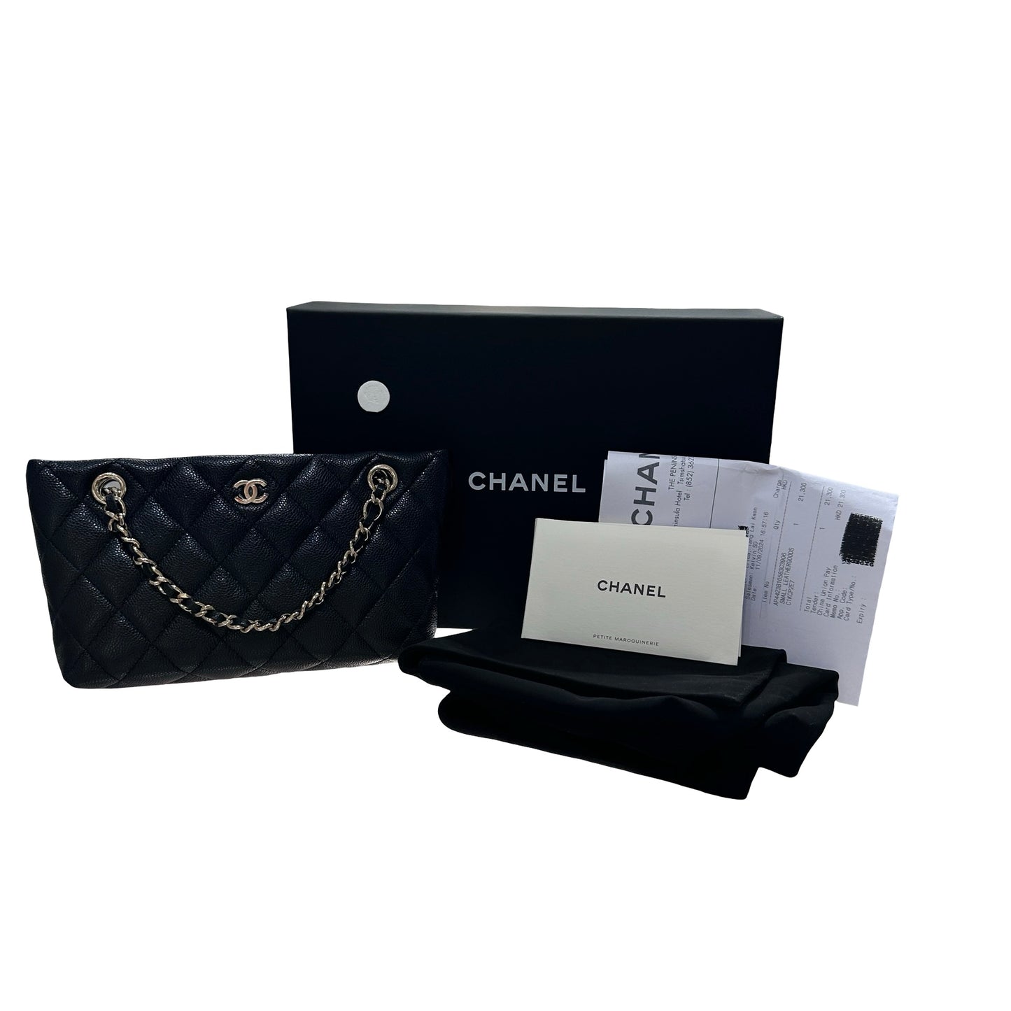 Used CHANEL Caviar Leather Mini Clutch with Chain Cross Body Bag Black GHW