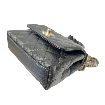 Used CHANEL Calfskin Leather Nano Coco Handle Shoulder Bag Black GHW