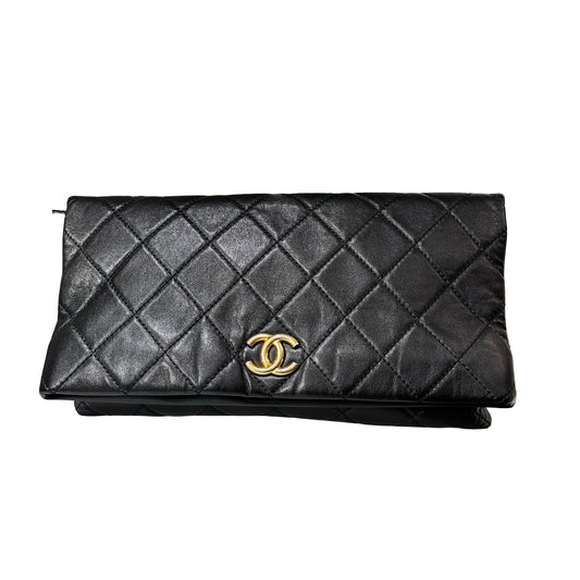Used CHANEL Calfskin Leather 2-Fold Flap Clutch