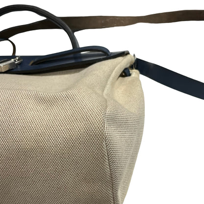 Used HERMES Canvas Leather Herbag Handbag Beige Blue