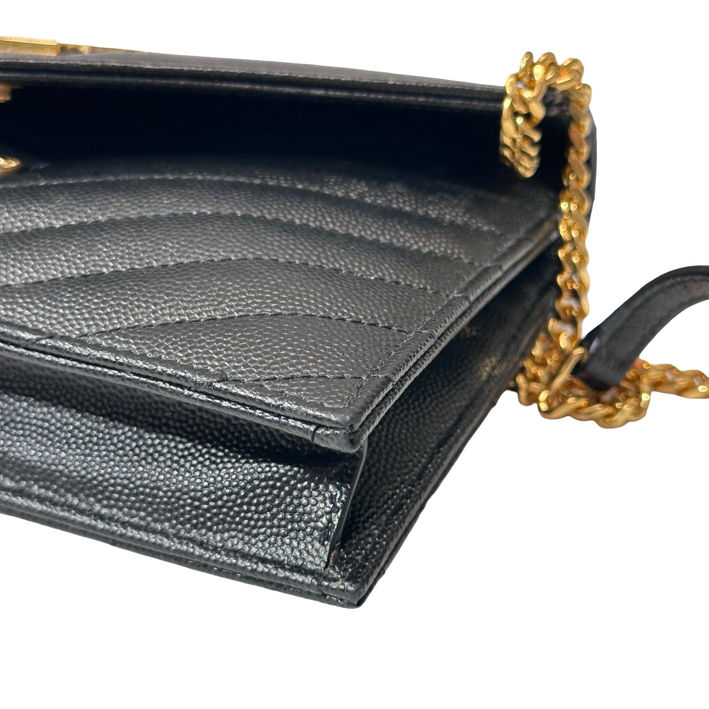 Used SAINT LAURENT Calfskin Leather ENVELOPE WOC Cross Body Bag Black GHW