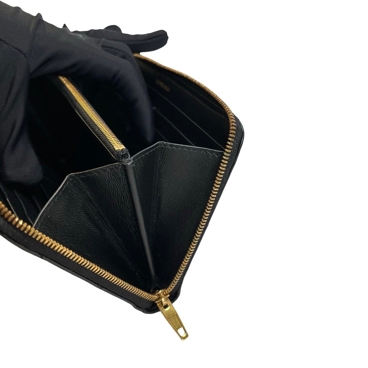 Used BALENCIAGA Quilted Leather Quilted Wallet Long wallet Black Gold