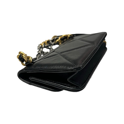 Used CHANEL Lambskin Leather 19 Belt Cross Body Bag Black GHW