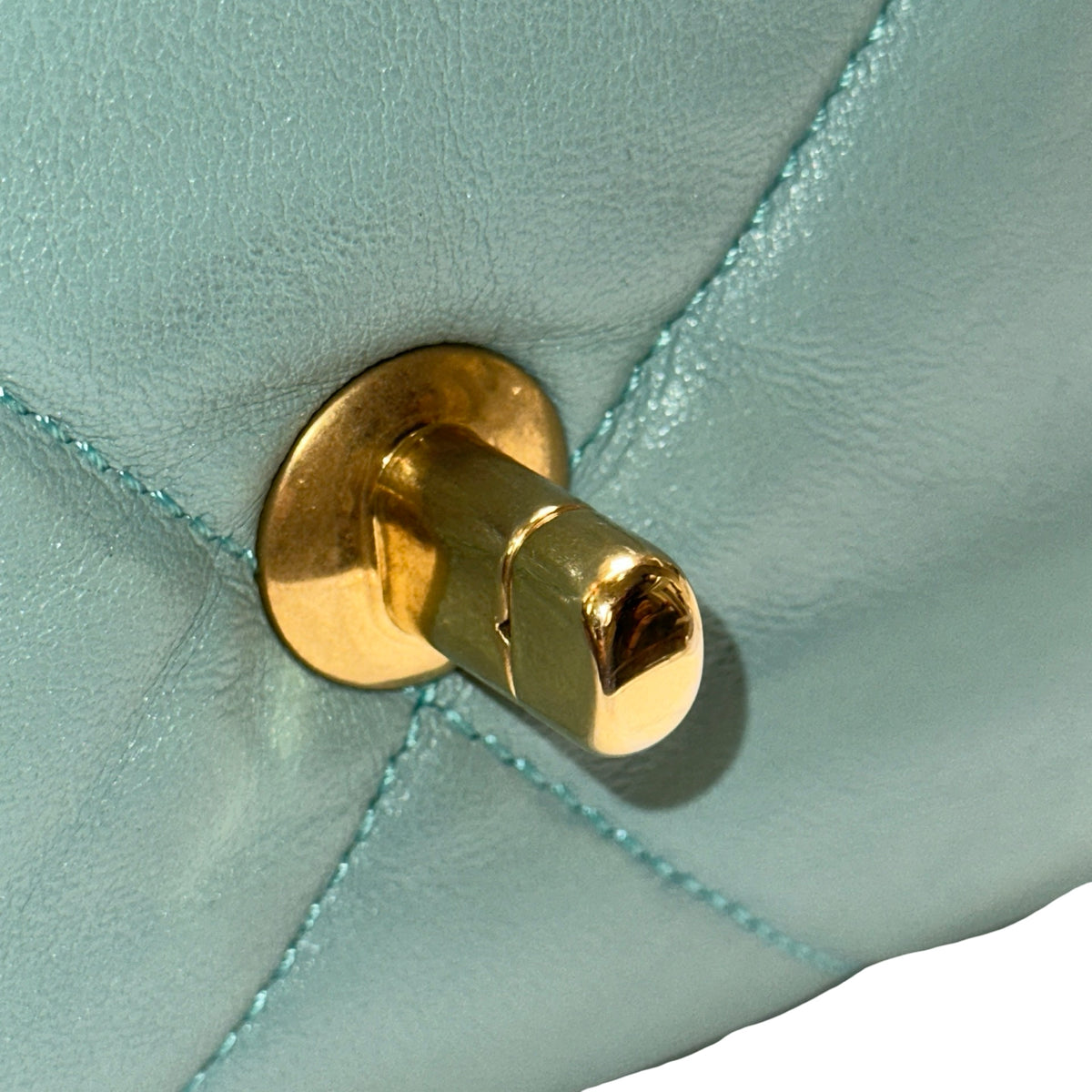 Used CHANEL Lambskin Quilted Chanel 19 Chain Shoulder Bag Light Blue Gold