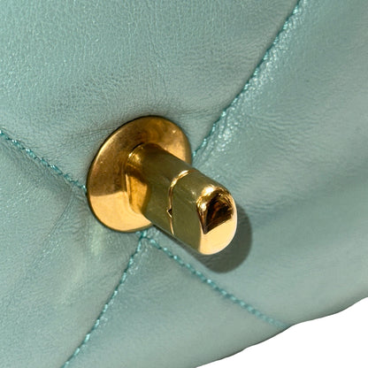 Used CHANEL Lambskin Quilted Chanel 19 Chain Shoulder Bag Light Blue Gold