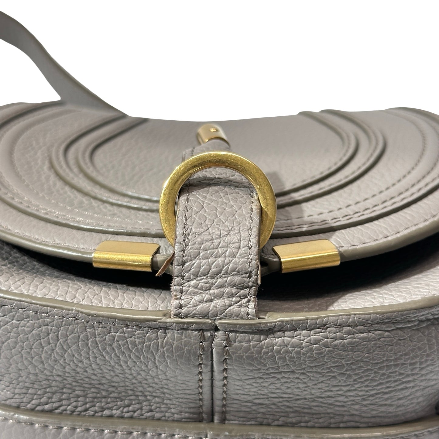 Used CHLOE Grained Calfskin Cross body bag Saddle Bag Grey