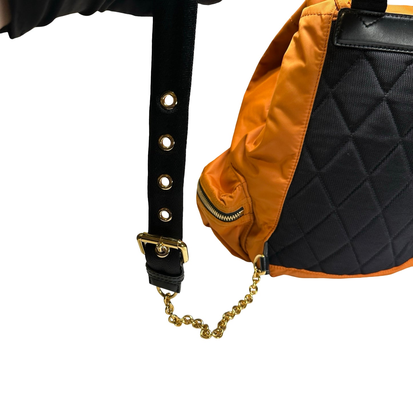 Used BURBERRY Nylon Leather Backpack Backpack Orange Black