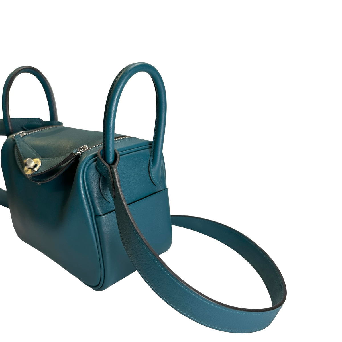 Used HERMES Leather Lindy Handbag Green