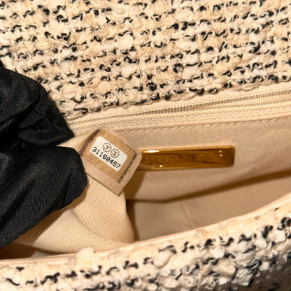 Used CHANEL Tweed 19 Small Cross Body Bag GHW Beige White