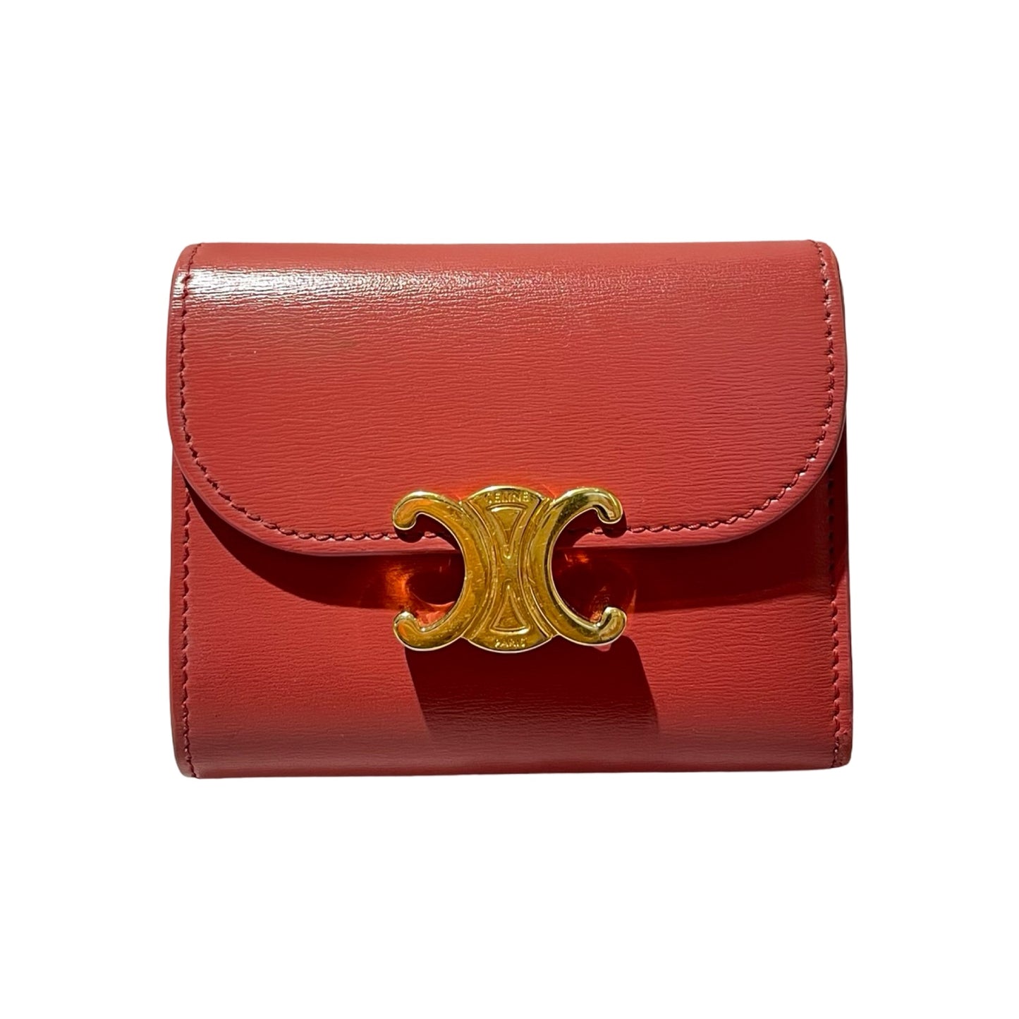 Used CÉLINE Calfskin Leather Wallet Pink GHW