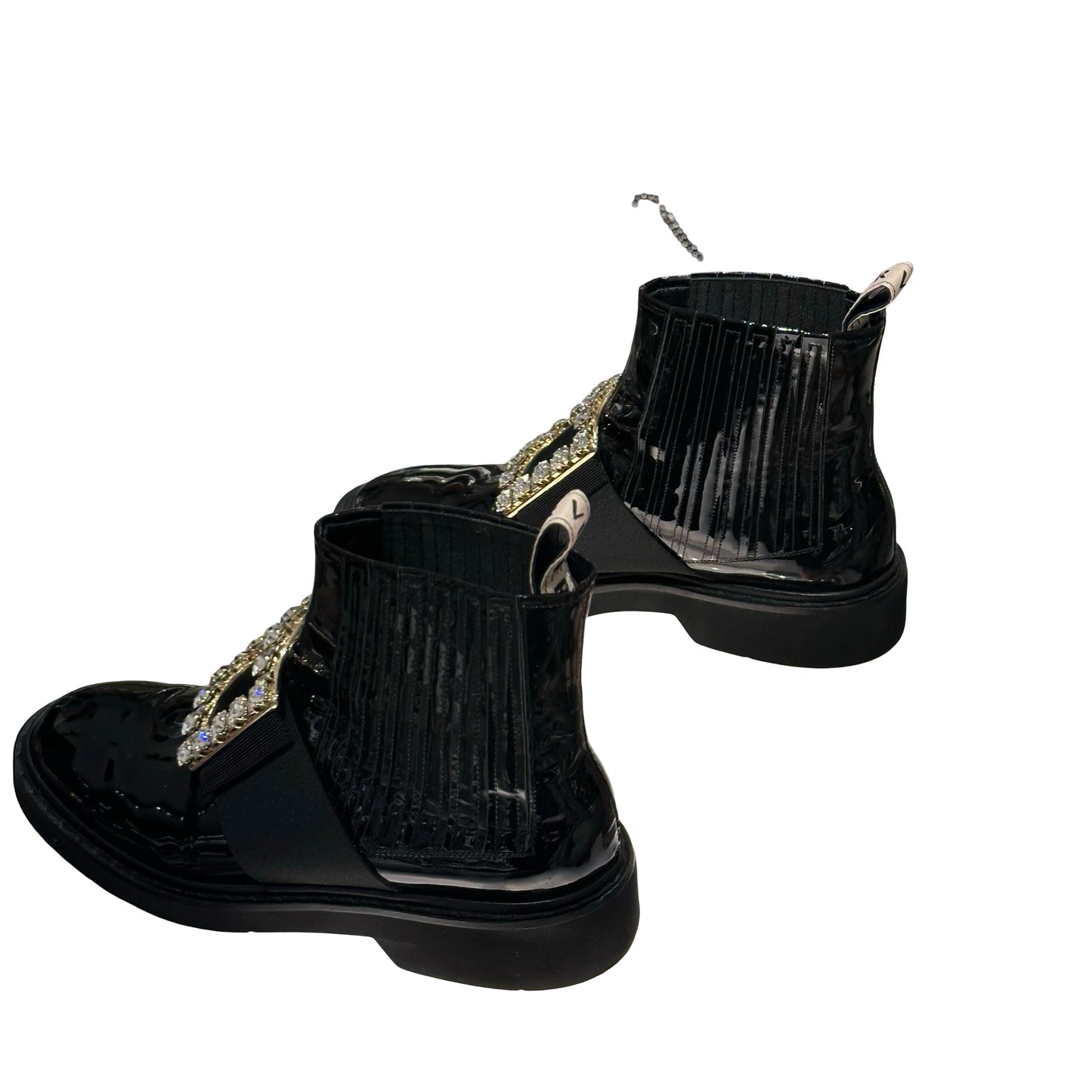 Used ROGER VIVIER Patent Leather Viv' Rangers Chelsea Boots Shoes Black GHW
