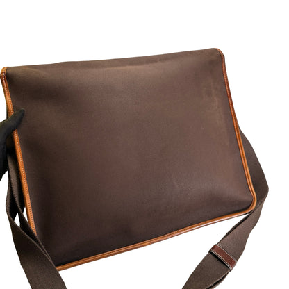 Used HERMES Canvas Leather Barda Shoulder Bag Brown
