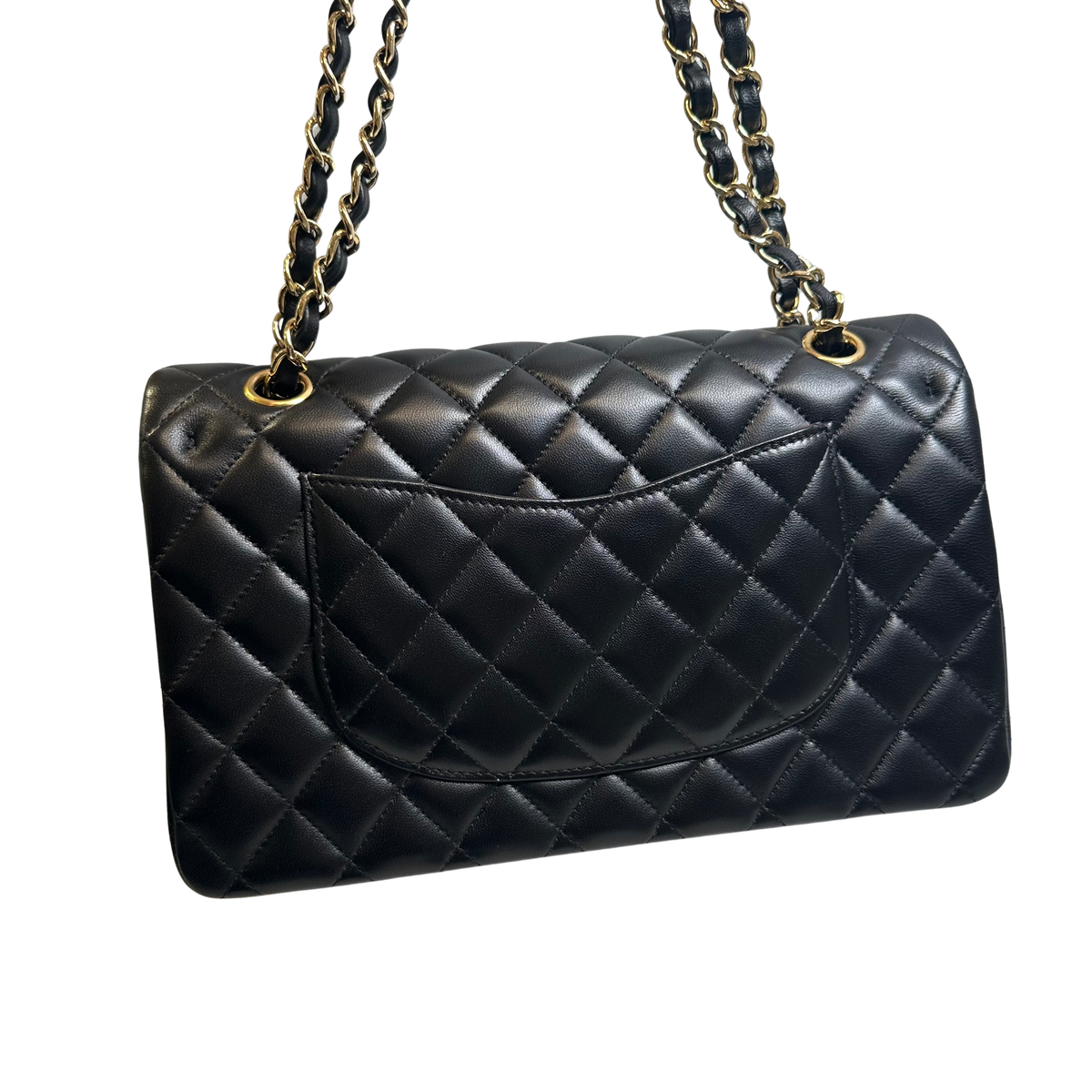 Used CHANEL Quilted Lambskin Classic Flap Chain Shoulder Bag Black Gold