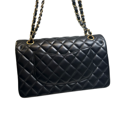 Used CHANEL Quilted Lambskin Classic Flap Chain Shoulder Bag Black Gold