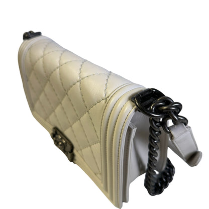 Used CHANEL Quilted Calfskin Boy Chain Shoulder Bag White