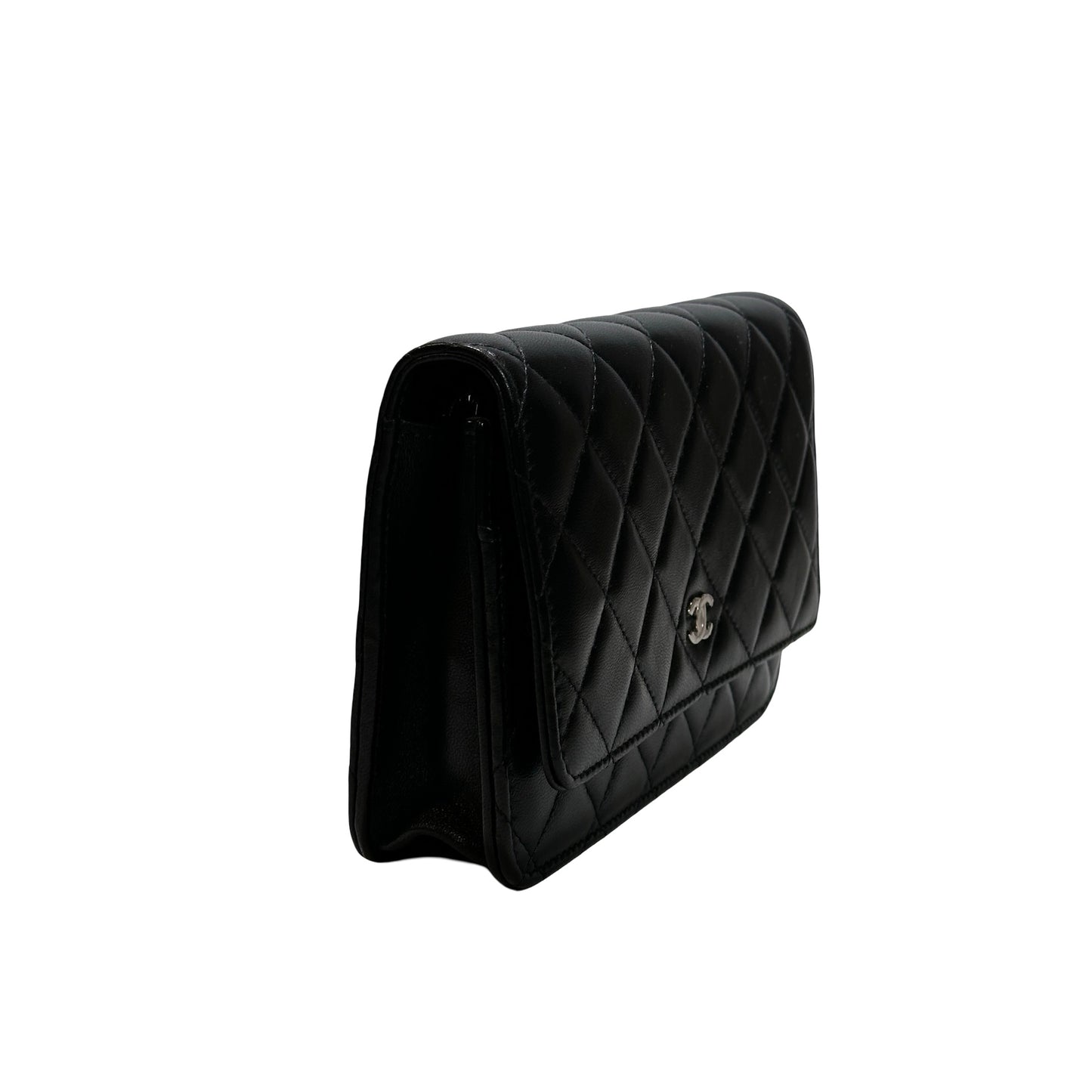 Used CHANEL LAMBSKIN WOC Crossbody Bag BLACK PHW