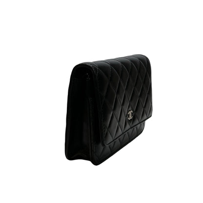 Used CHANEL LAMBSKIN WOC Crossbody Bag BLACK PHW