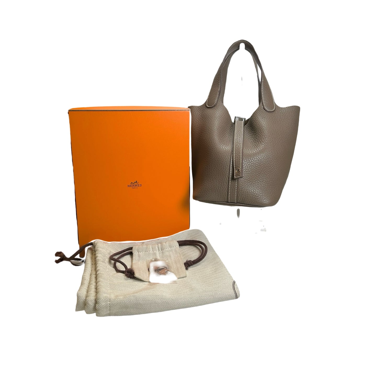 Used HERMES Clemence Picotin Lock Handbag Etain