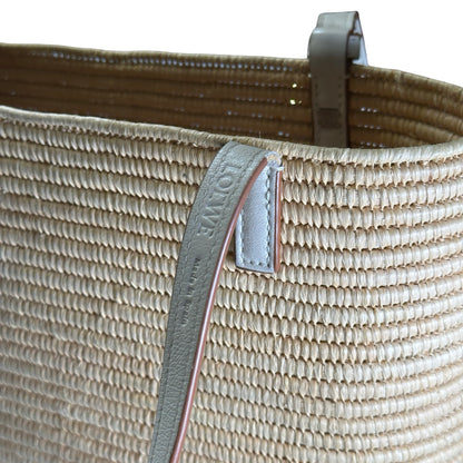 Used LOEWE Raffia Calfskin Square Basket Basket Bag Natural White