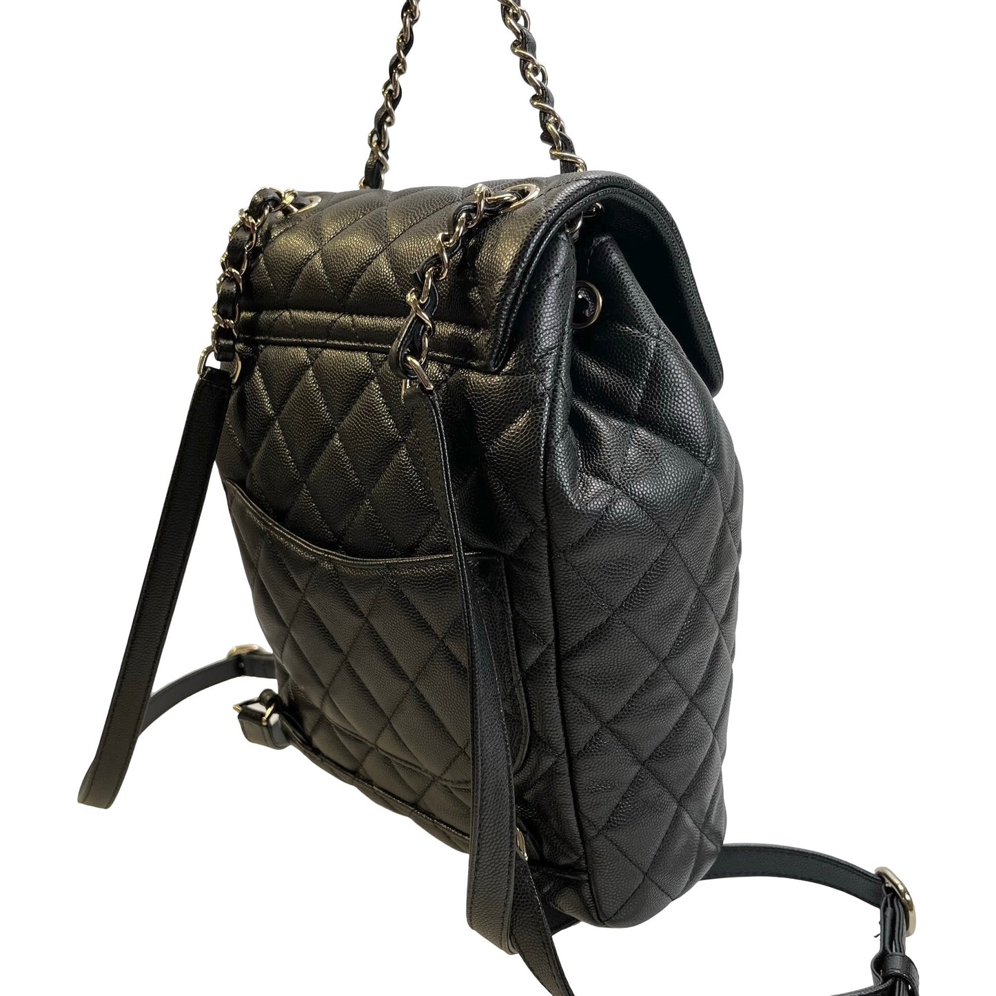 Used CHANEL Quilted Caviar Gabrielle Backpack Backpack Black Gold Hardware