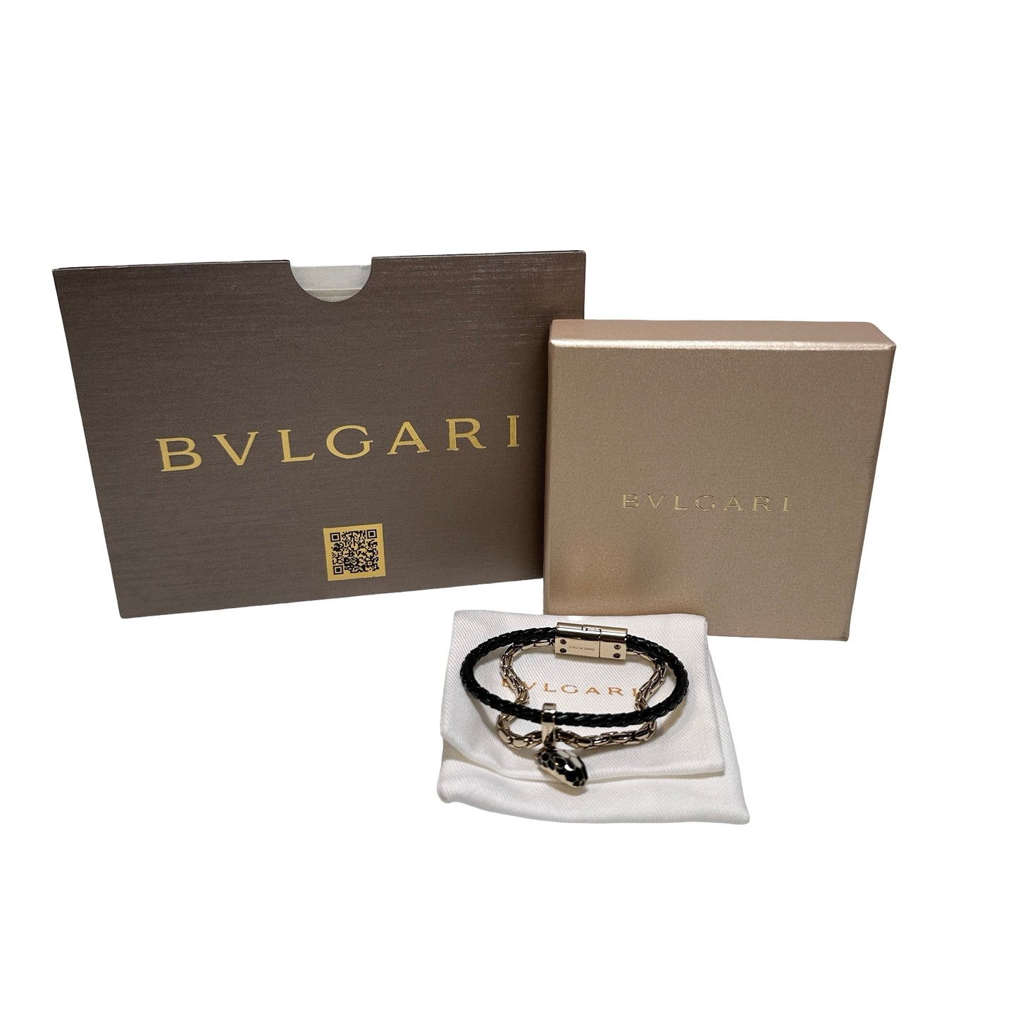 Used BVLGARI Lambskin Leather SERPENTI FOREVER Bracelet Black