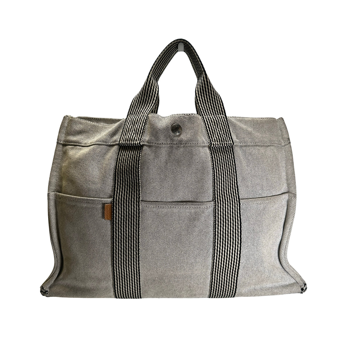 Used HERMES Canvas Fourre Tout Tote Bag Grey Black