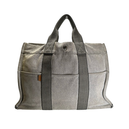 Used HERMES Canvas Fourre Tout Tote Bag Grey Black