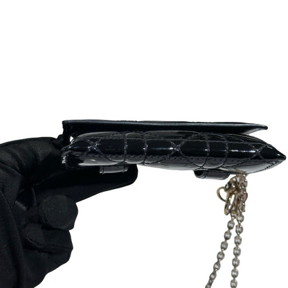 Used DIOR Cannage Patent Leather LADY DIOR NANO POUCH with CHAIN Chain Shoulder Bag Black GHW