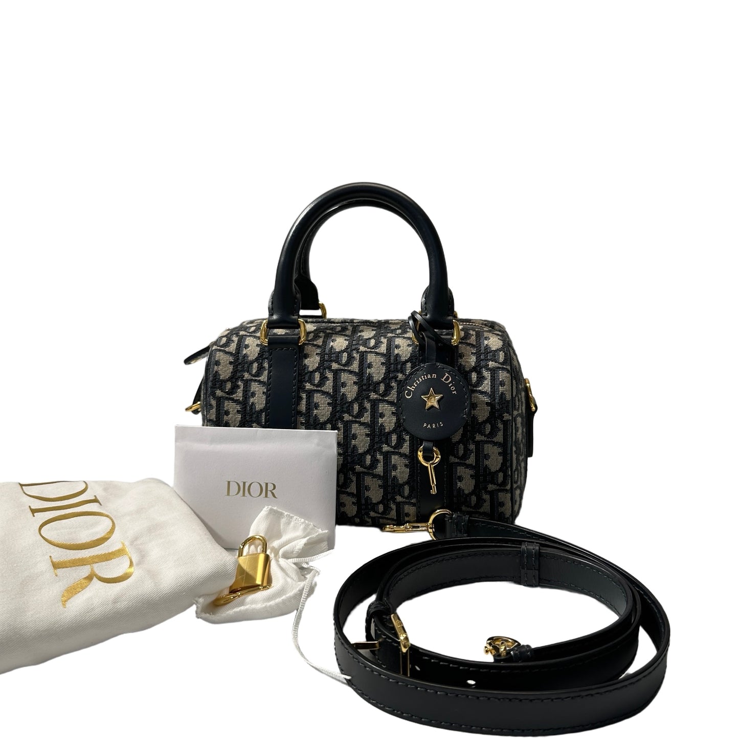 Used DIOR Boston Cross Body Bag Navy GHW