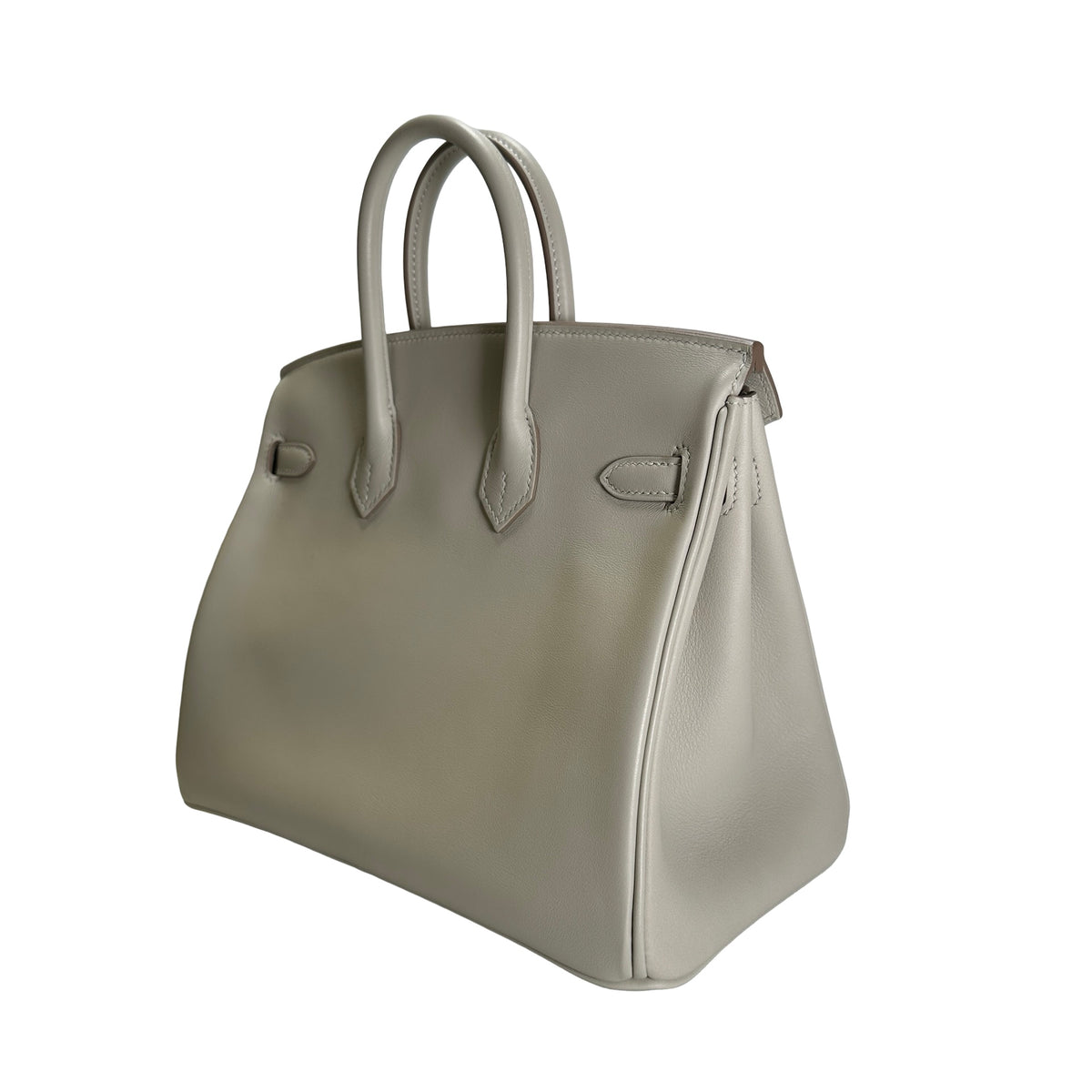 Used HERMES Swift Leather Birkin 25 Handbag Grey PHW