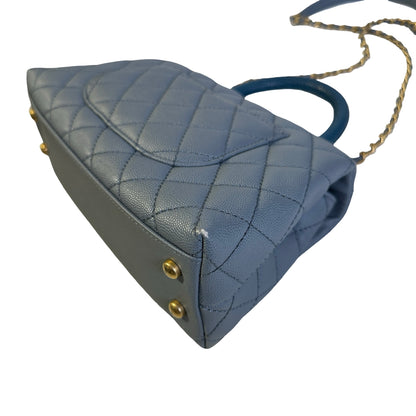 Used CHANEL Quilted Caviar Lizard Coco Handle Handbag Blue