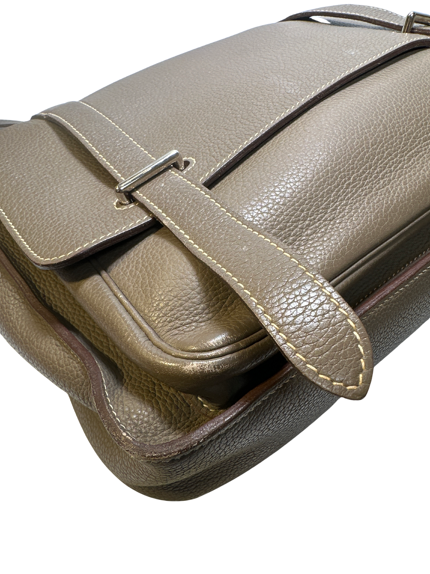 HERMES Clemence Leather Steve 35 Shoulder Bag Brown PHW