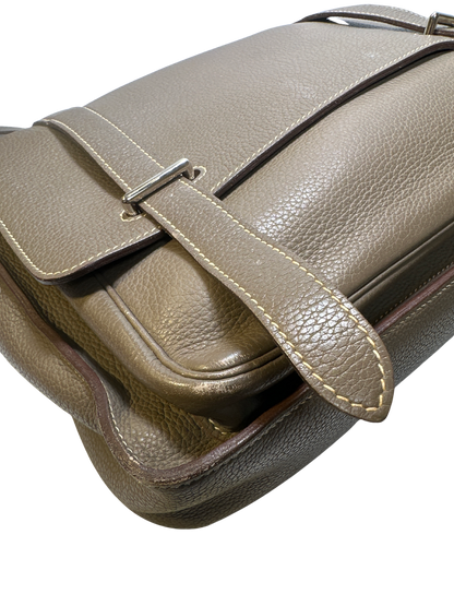 HERMES Clemence Leather Steve 35 Shoulder Bag Brown PHW