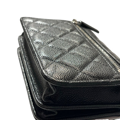 Used CHANEL Calfskin Leather MINI WOC Cross Body Bag Black PHW