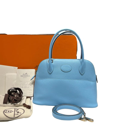 Used HERMÈS BOLIDE 27 Two Way Shoulder Bag Blue PHW
