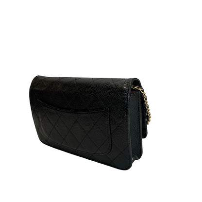 Used CHANEL Caviar Quilted Wallet on chain Wallet on chain Black Gold