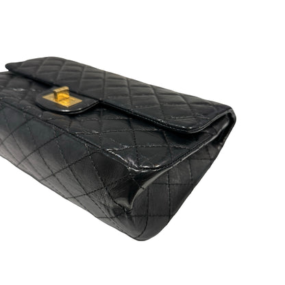 Used CHANEL Quilted Aged Calfskin 2.55 Small Chain Shoulder Bag Black Gold