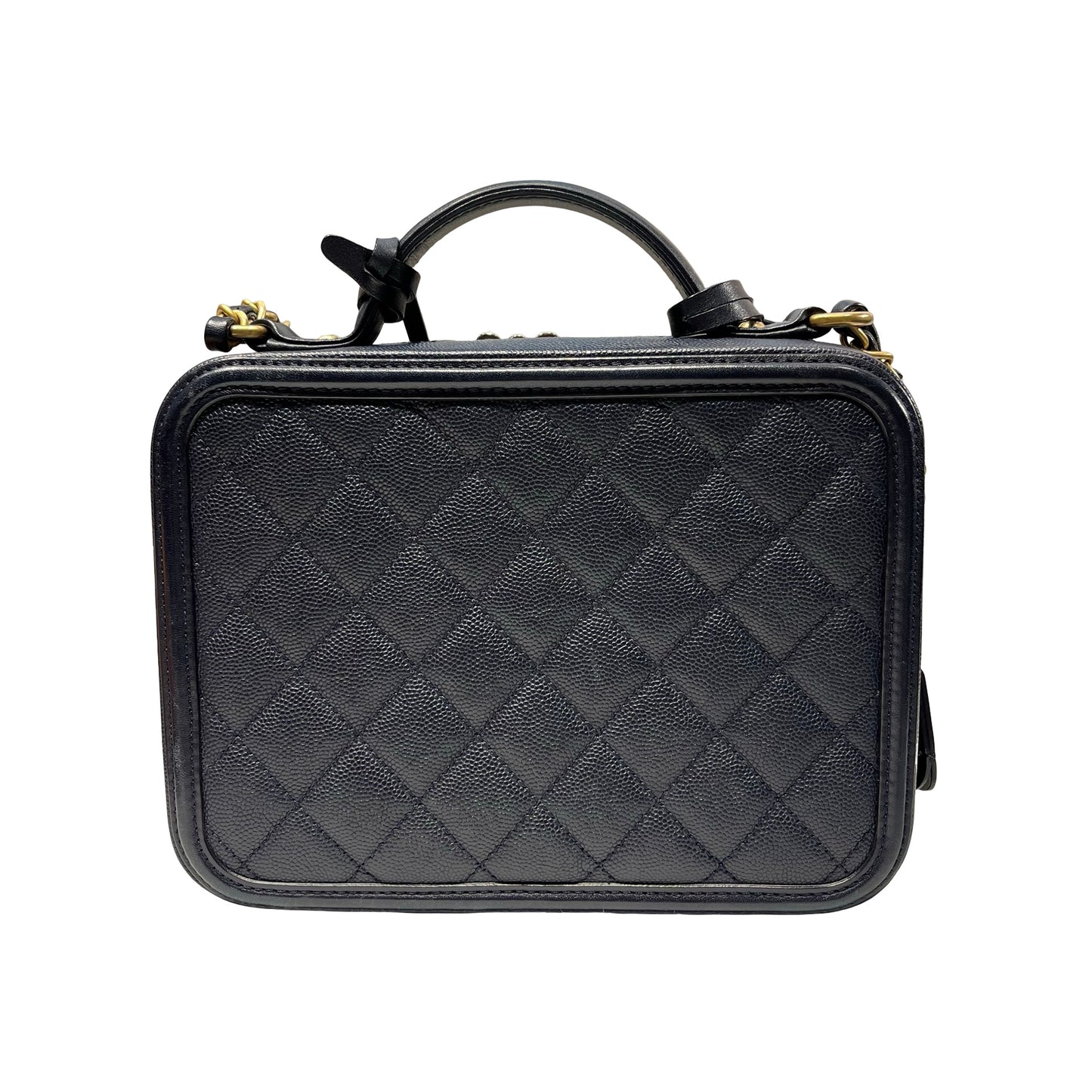 Used CHANEL Calfskin Leather Chanel Vanity Case Vanity Case Navy GHW