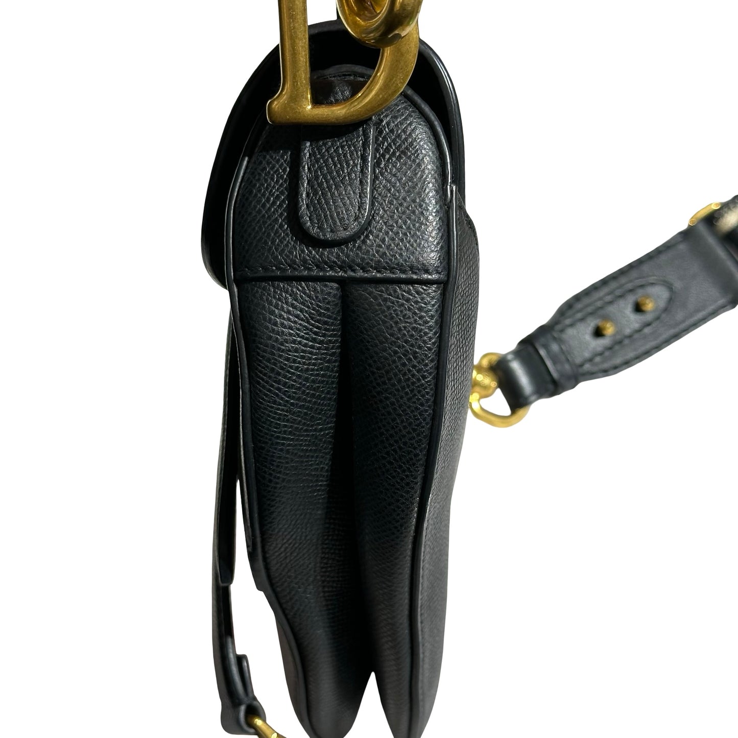 Used DIOR Calfskin Leather Saddle Mini Shoulder Bag Black GHW