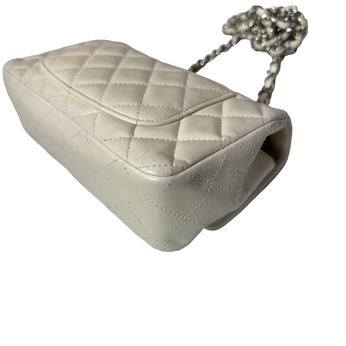 Used CHANEL Calfskin Leather Mini Flap Cross Body Bag PHW White