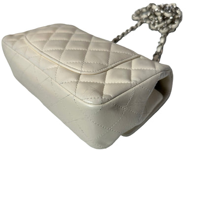 Used CHANEL Calfskin Leather Mini Flap Cross Body Bag PHW White